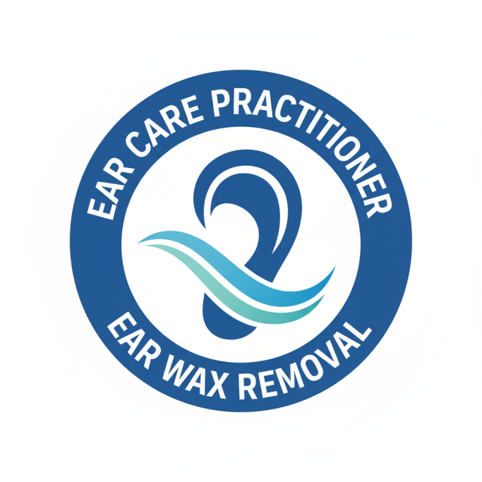 Logo featuring an ear and wave, promoting ear care and wax removal services.